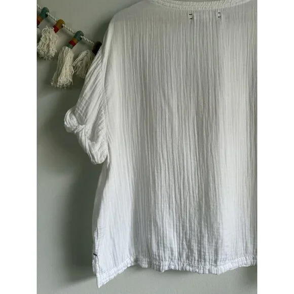 Xierna Avery Gauze White Cotton Short Sleeve Top Coastal Lightweight Basics S - Picture 6 of 9